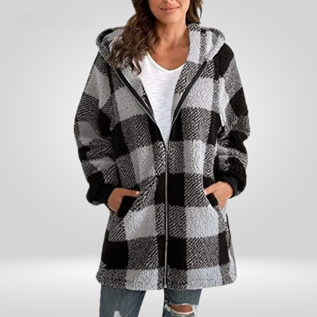 Oversized Geruite Fluffy Jas met Capuchon