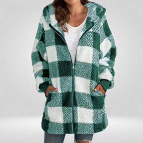 Oversized Geruite Fluffy Jas met Capuchon