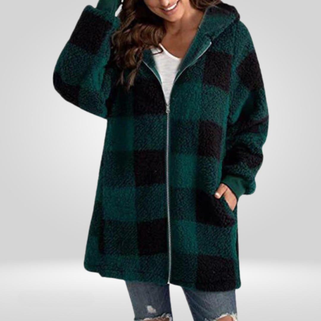 Oversized Geruite Fluffy Jas met Capuchon