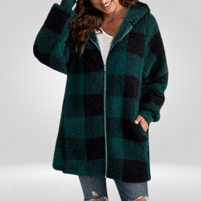 Oversized Geruite Fluffy Jas met Capuchon