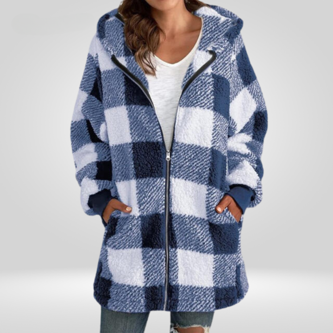 Oversized Geruite Fluffy Jas met Capuchon