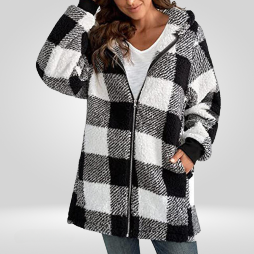 Oversized Geruite Fluffy Jas met Capuchon